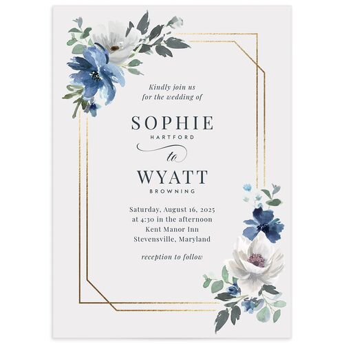 Floral Frame Wedding Invitations - Blue