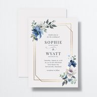 Floral Frame Wedding Invitations Gold Regency Blue Signature No Standard