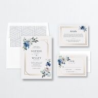 Floral Frame Wedding Invitations Gold Regency Blue Signature No Standard