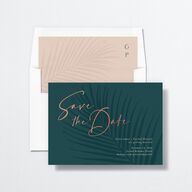 Lavish Palm Save The Date Cards Rose Gold Deep Lake Signature smooth No