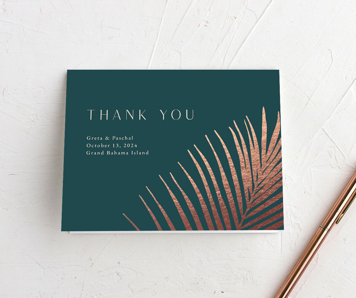Lavish Palm Thank You Cards front in teal