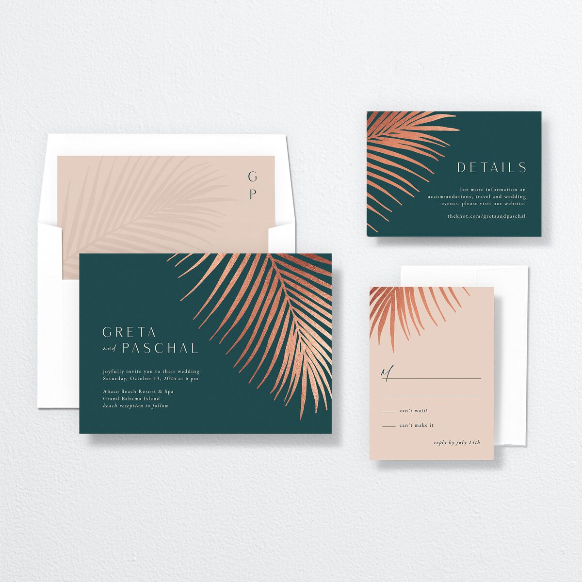Lavish Palm Wedding Invitations suite