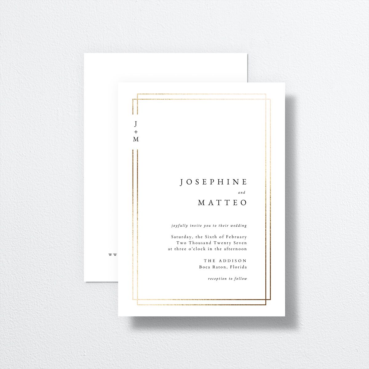 Double Frame Wedding Invitations Gold Pure White Signature No