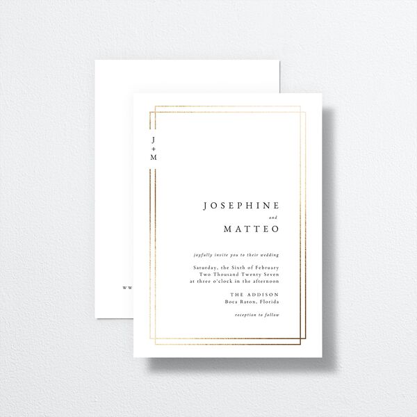 Double Frame Wedding Invitations Gold Pure White Signature No