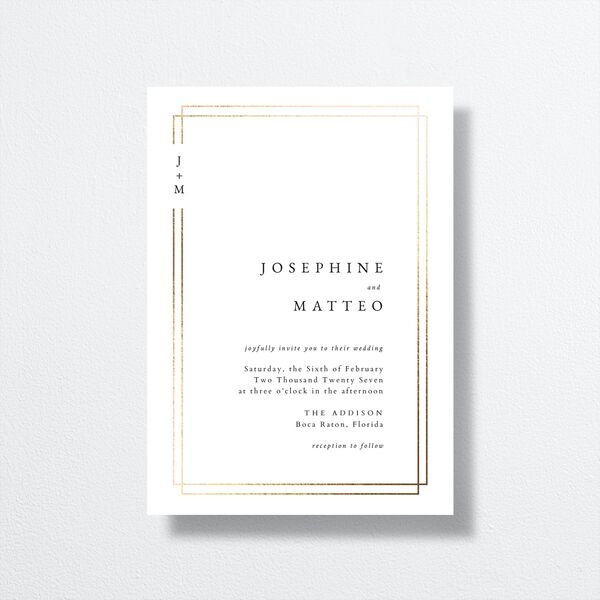 Double Frame Wedding Invitations Gold Pure White Signature No