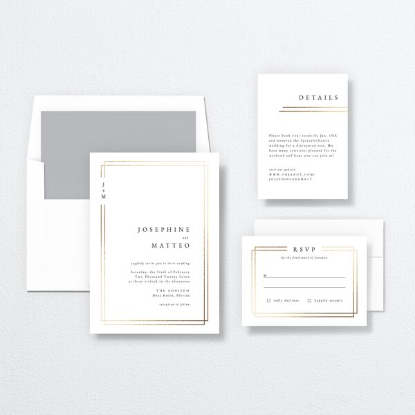 Double Frame Wedding Invitations Gold Pure White Signature No