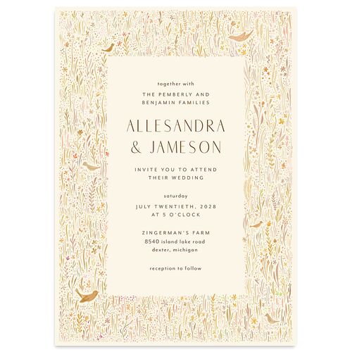 Cottage Wildflowers Wedding Invitations Walnut Signature Blank No Standard