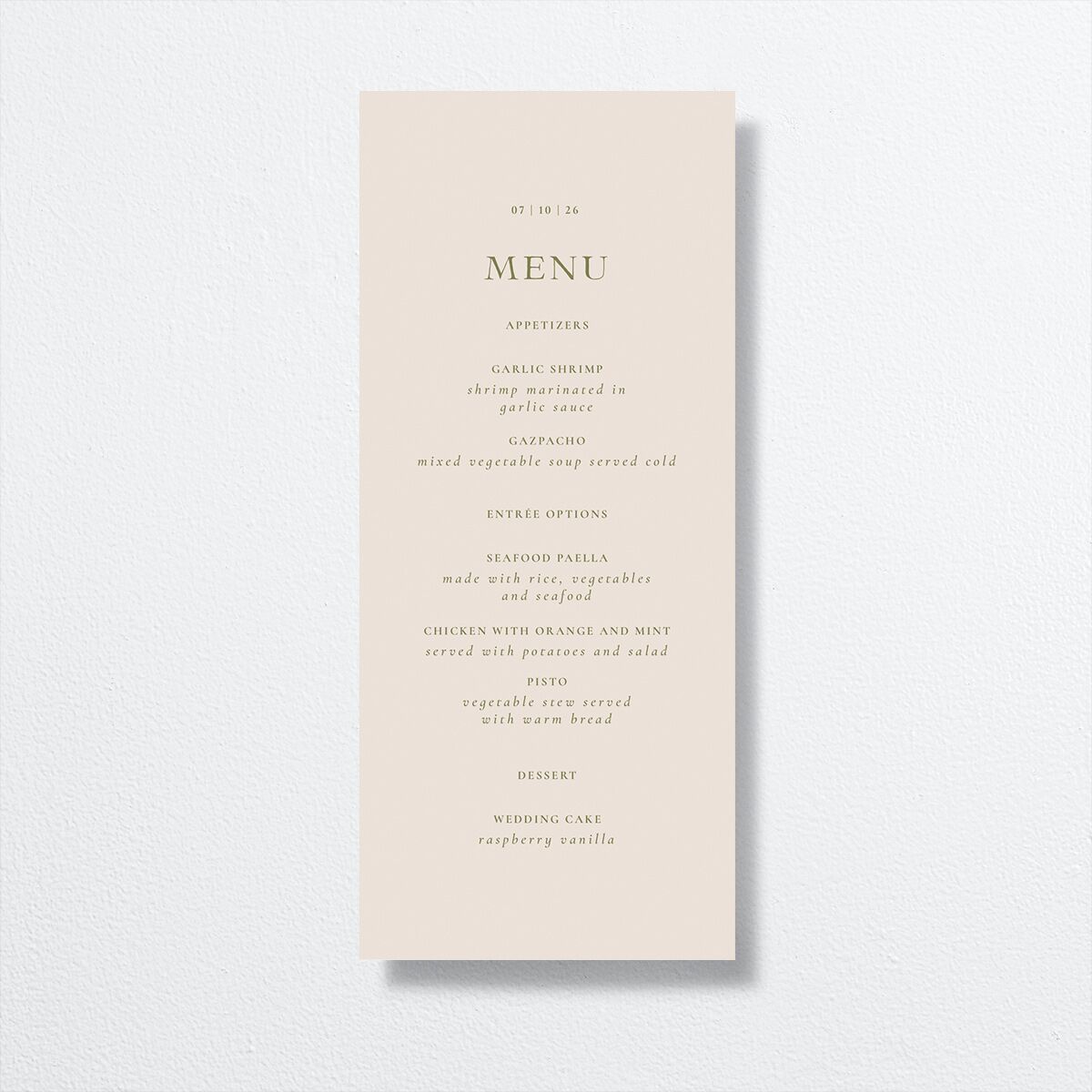 Cordillera Menus Olive Signature