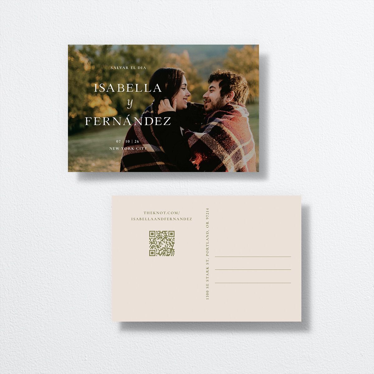 Cordillera Save the Date Postcards front-and-back in green