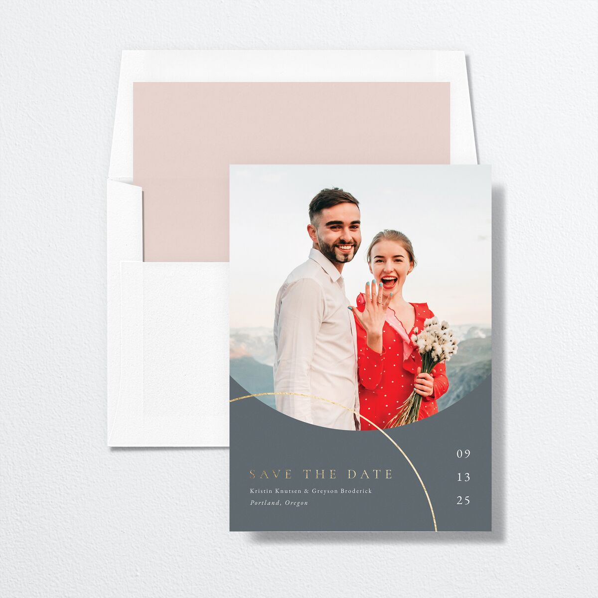 Minimal Rings Save The Date Cards Gold Slate Signature smooth No