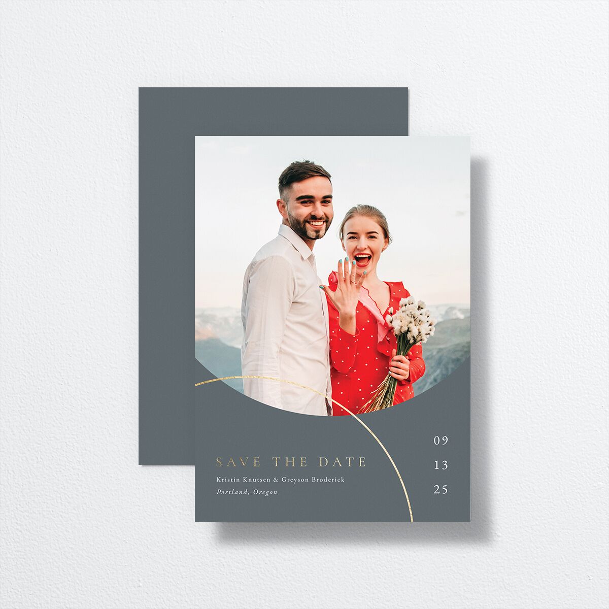 Minimal Rings Save The Date Cards Gold Slate Signature smooth No