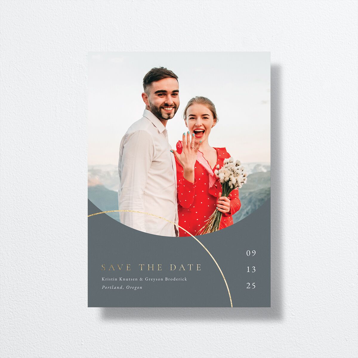Minimal Rings Save The Date Cards Gold Slate Signature smooth No