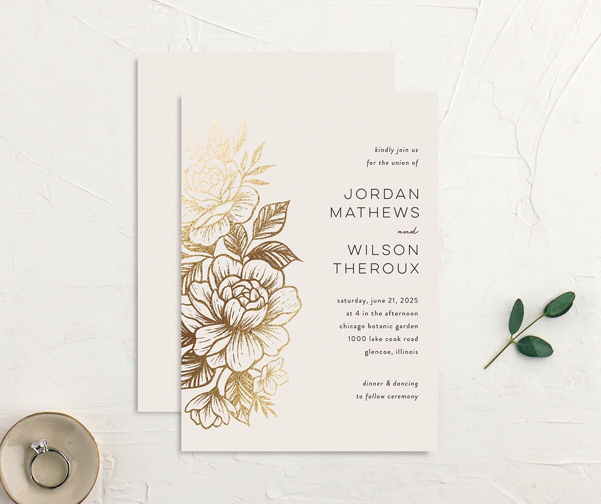 Timeless Garden Wedding Invitations Gold Champagne Signature No