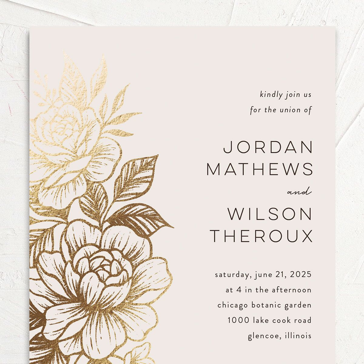 Timeless Garden Wedding Invitations Gold Champagne Signature No