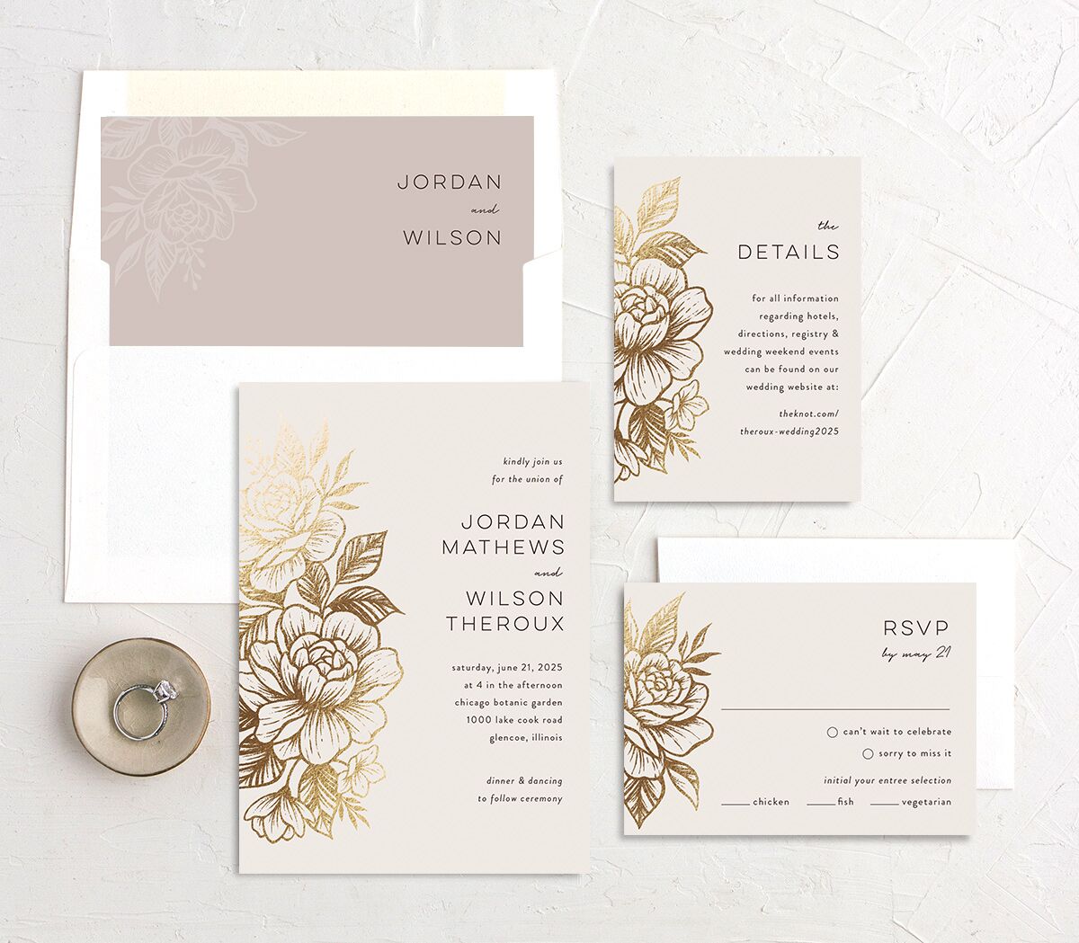 Timeless Garden Wedding Invitations Gold Champagne Signature No