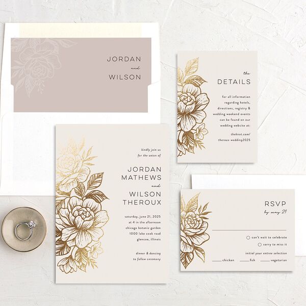 Timeless Garden Wedding Invitations Gold Champagne Signature No