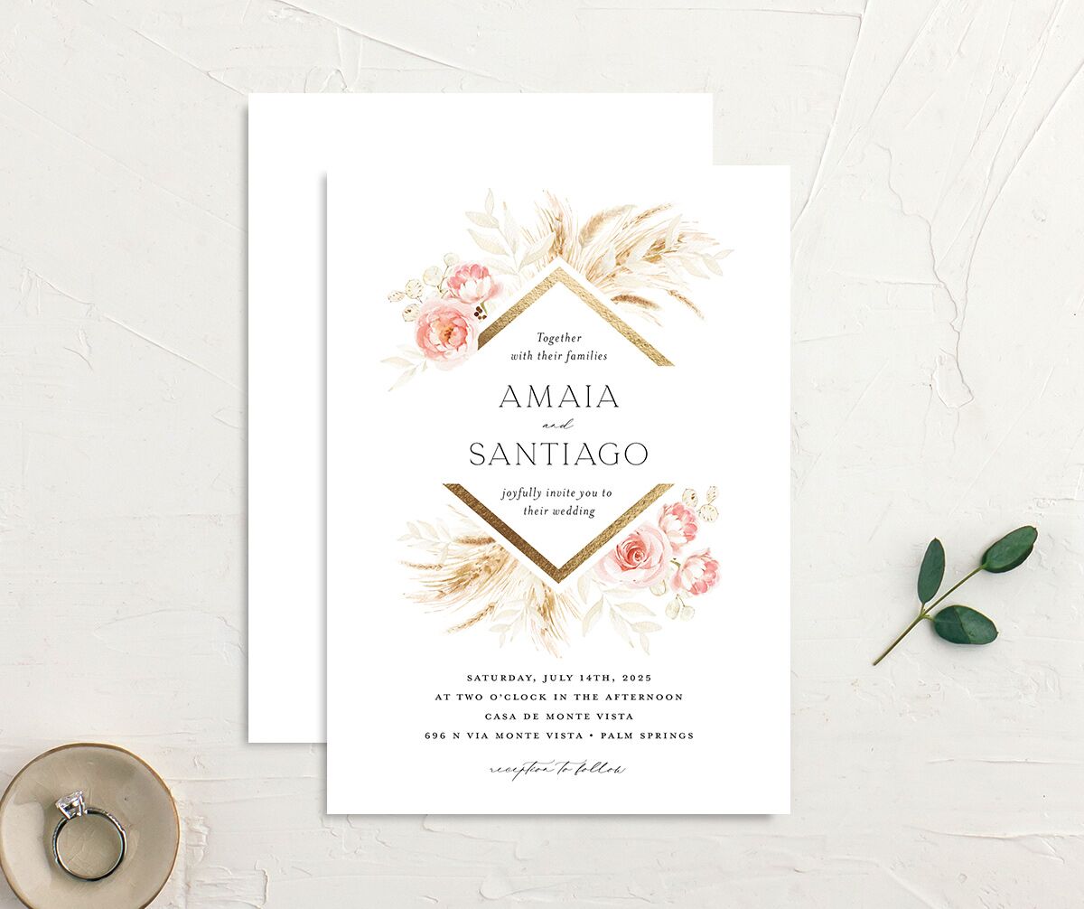 Rustic Bouquet Wedding Invitations Gold Pink Cotton Signature No