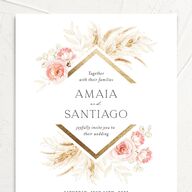 Rustic Bouquet Wedding Invitations Gold Pink Cotton Signature No