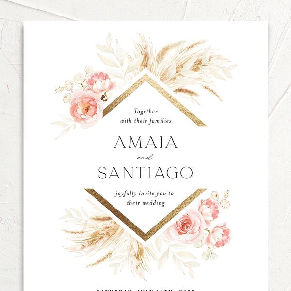 Rustic Bouquet Wedding Invitations Gold Pink Cotton Signature No
