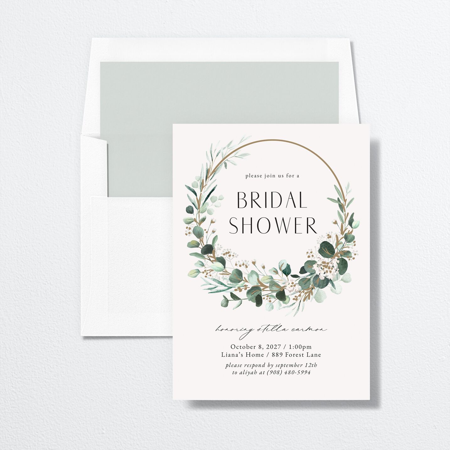 Timeless Hoop Bridal Shower Invitations envelope-and-liner in white