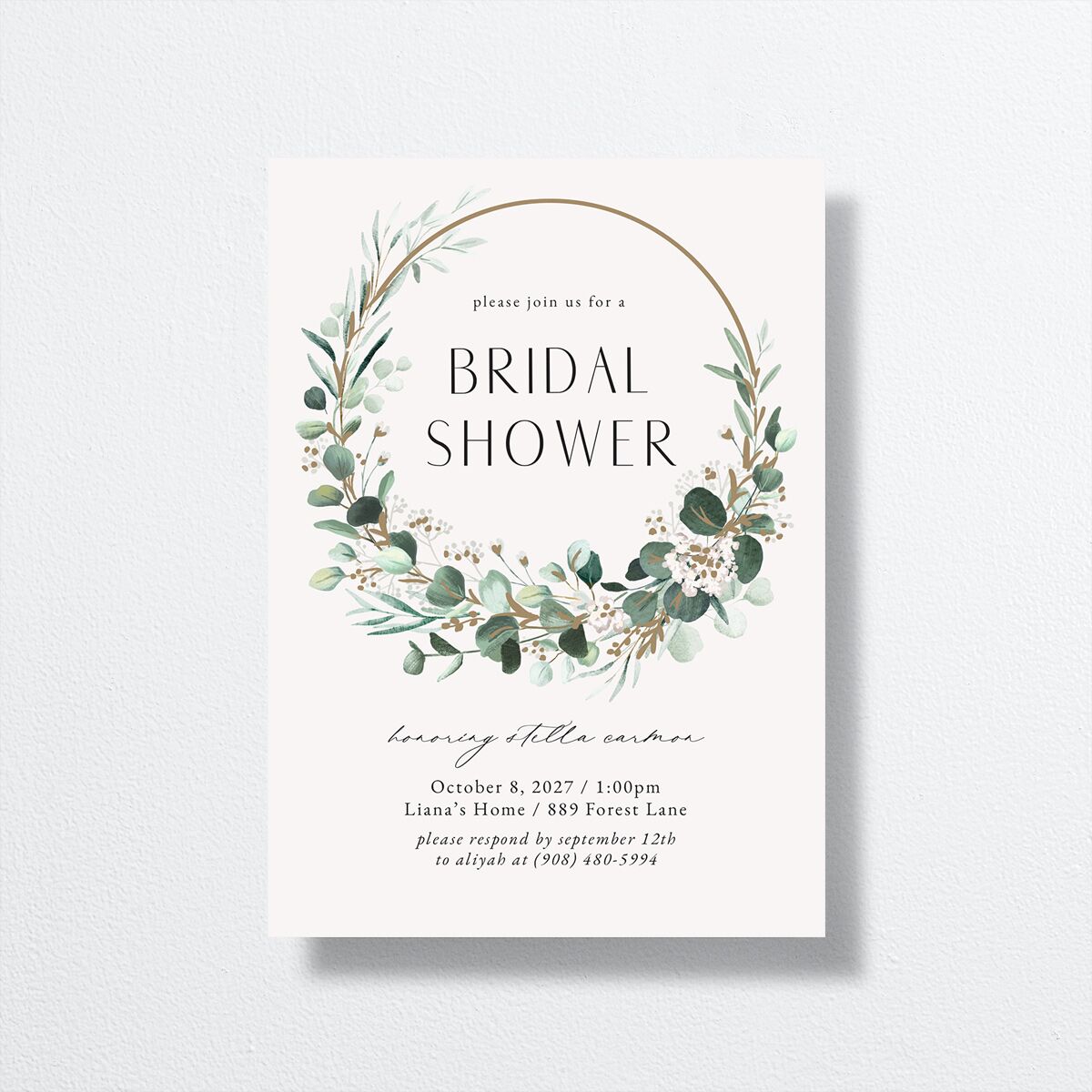 Timeless Hoop Bridal Shower Invitations front in white