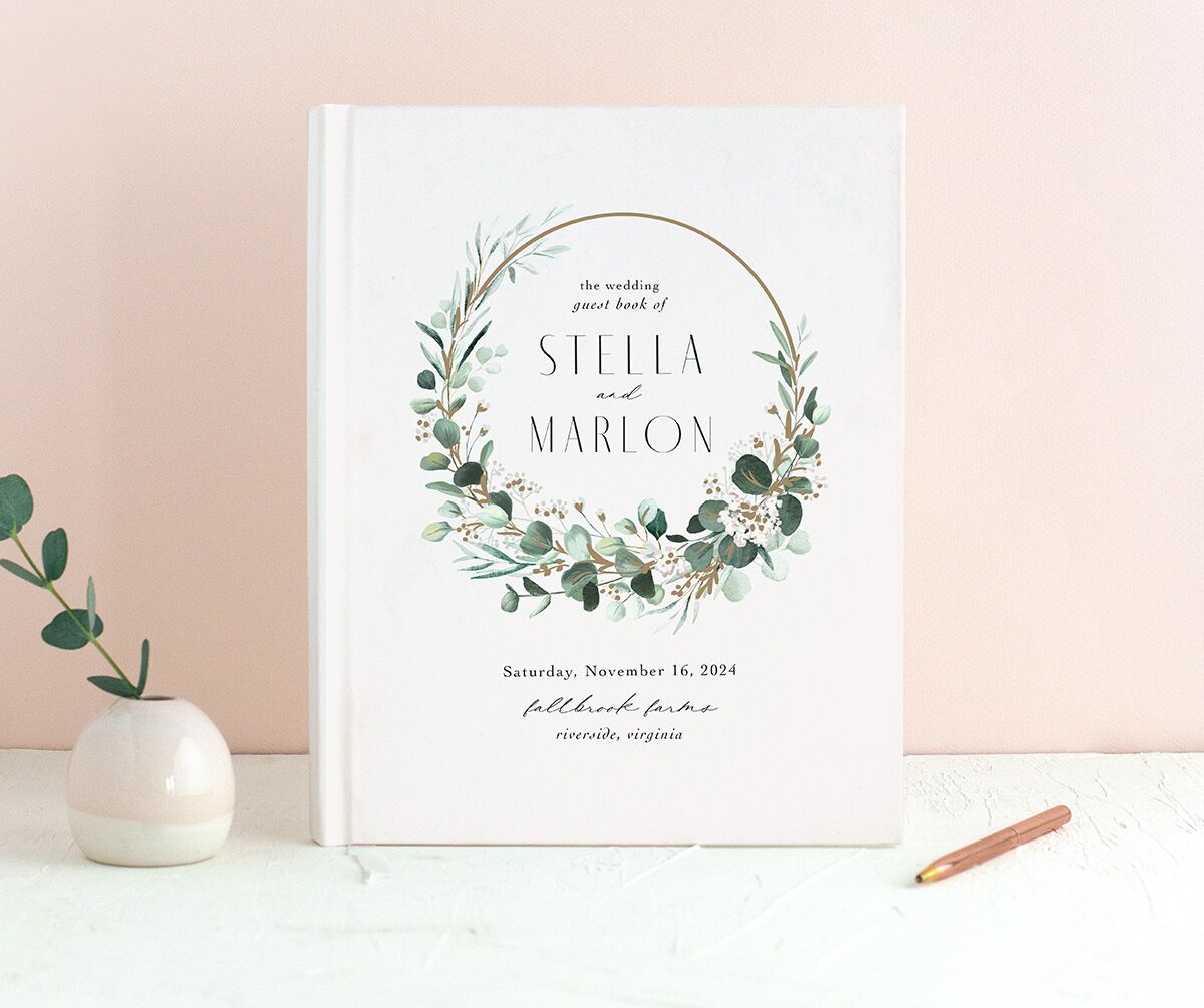 Timeless Hoop Wedding Guest Book front in white