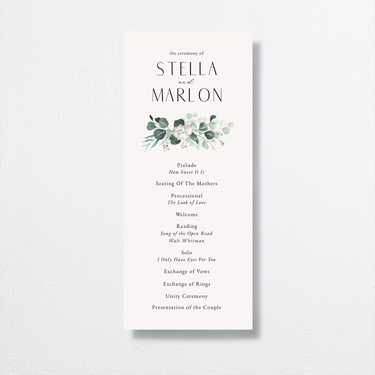 Timeless Hoop Wedding Programs front in white