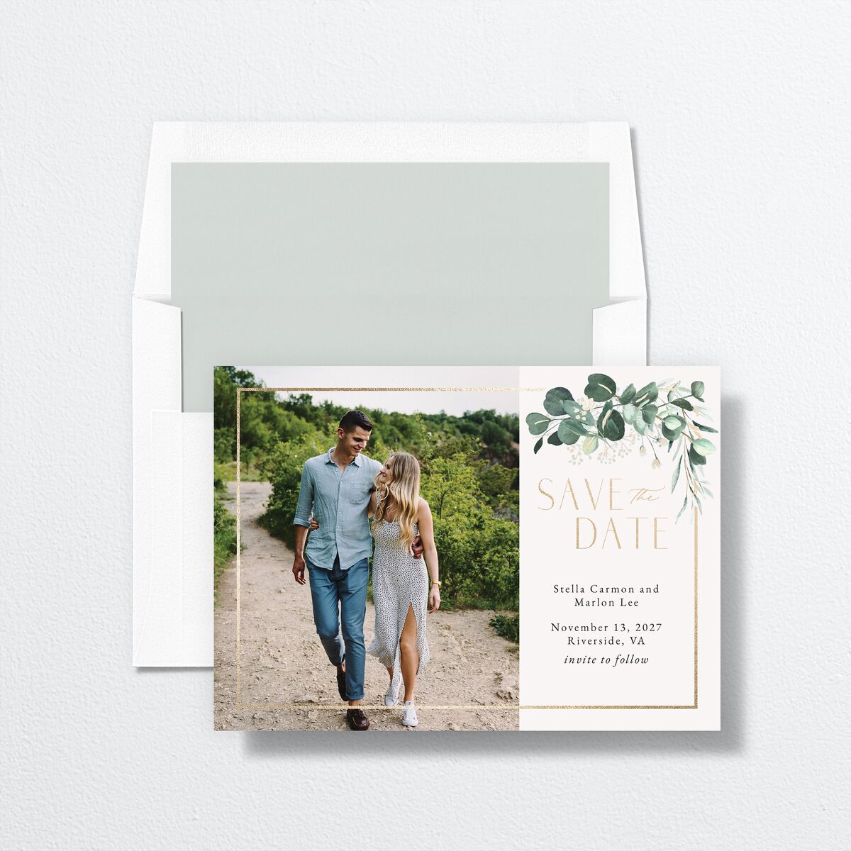 Timeless Hoop Save The Date Cards Gold Pure White Signature smooth No Standard