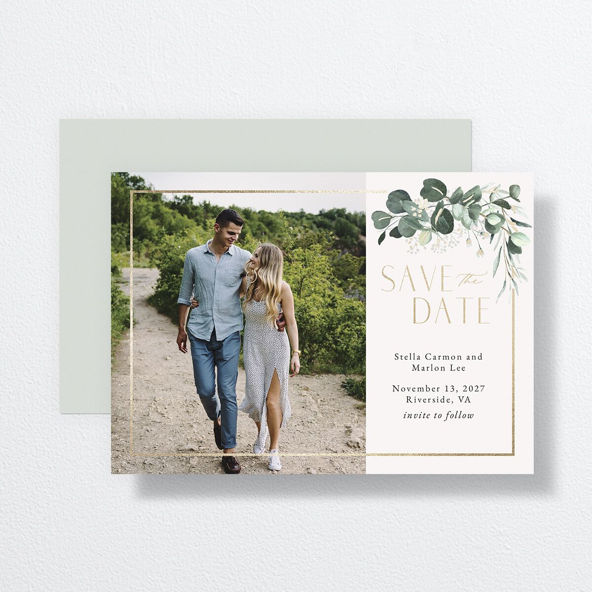 Timeless Hoop Save The Date Cards Gold Pure White Signature smooth No Standard