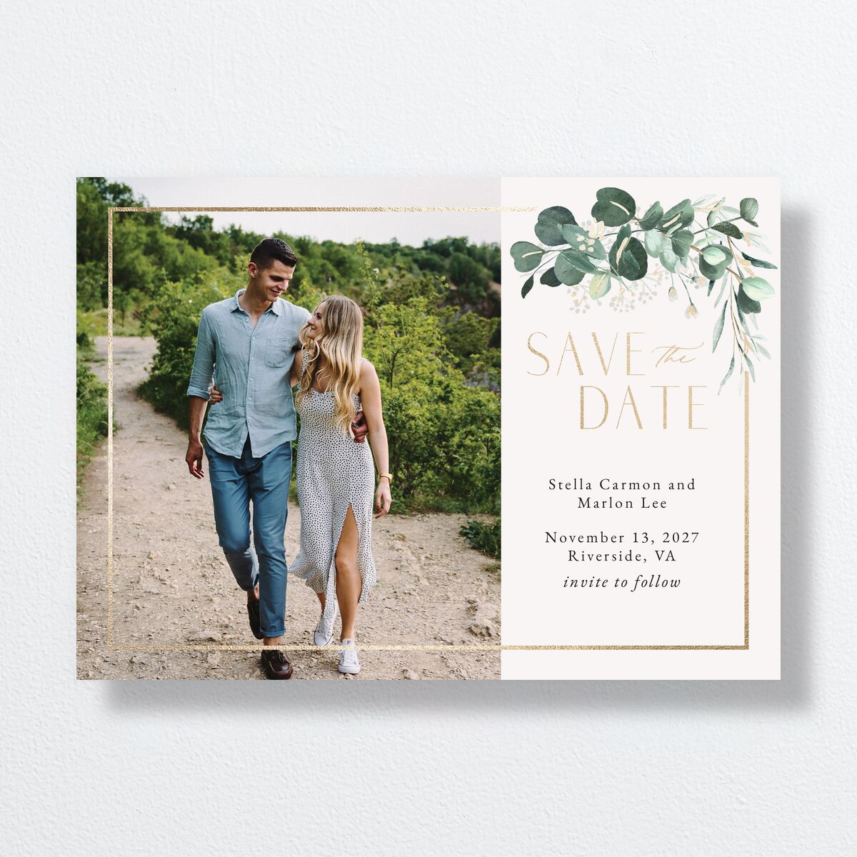 Timeless Hoop Save The Date Cards Gold Pure White Signature smooth No Standard