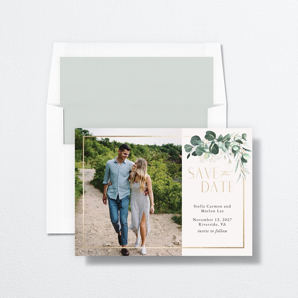Timeless Hoop Save The Date Cards envelope-and-liner in White