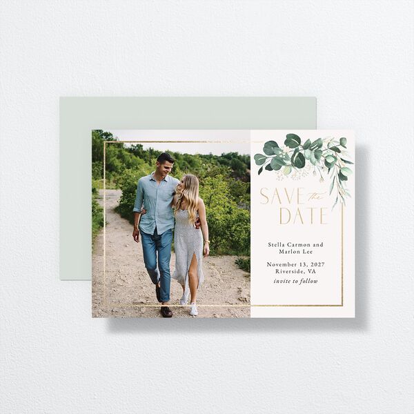 Timeless Hoop Save The Date Cards front-and-back in White