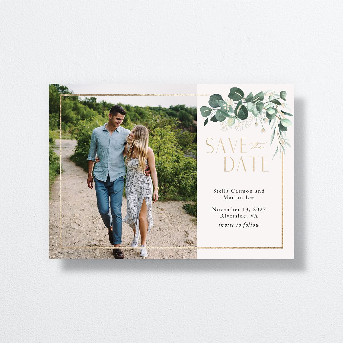 Timeless Hoop Save The Date Cards front in white