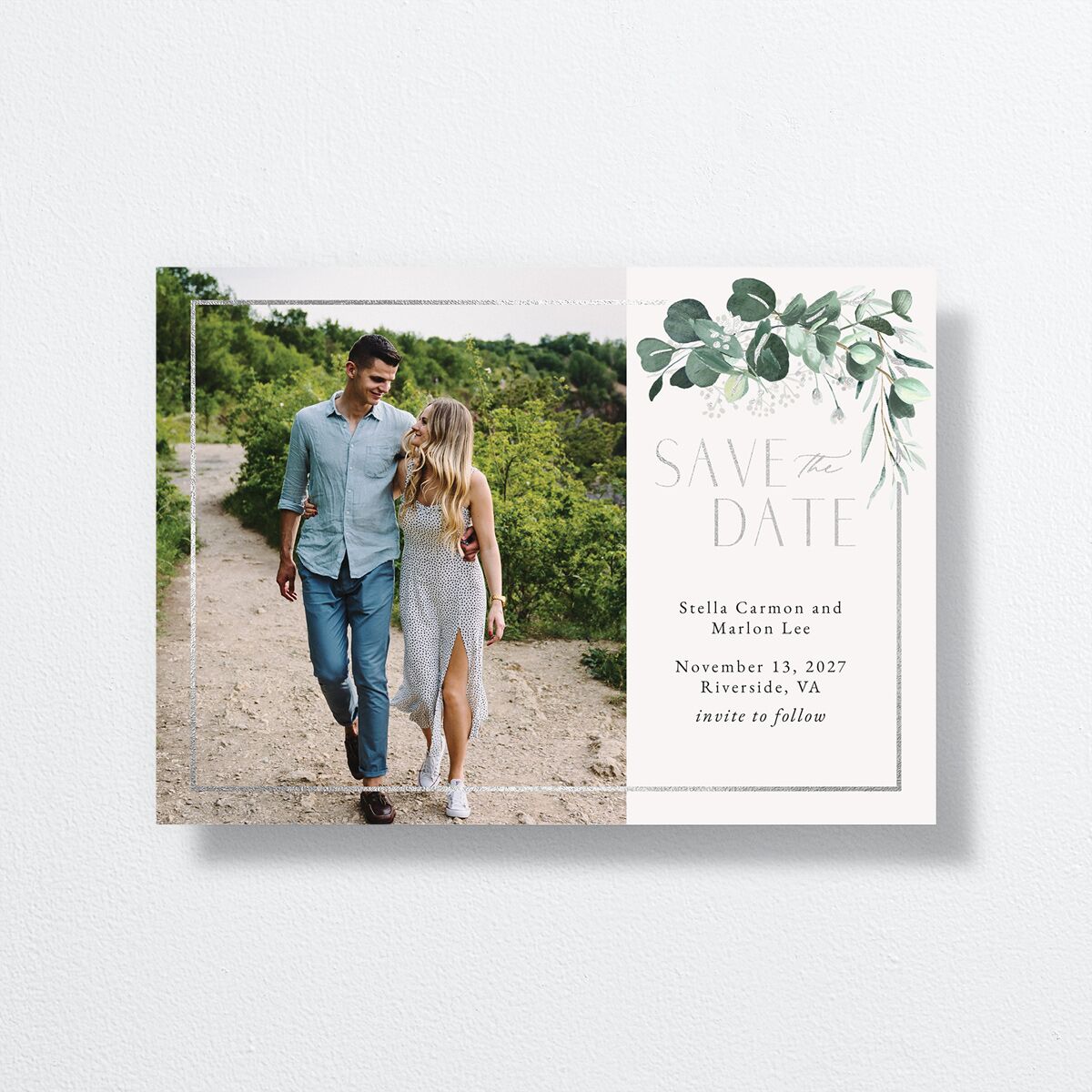 Timeless Hoop Save The Date Cards front in white