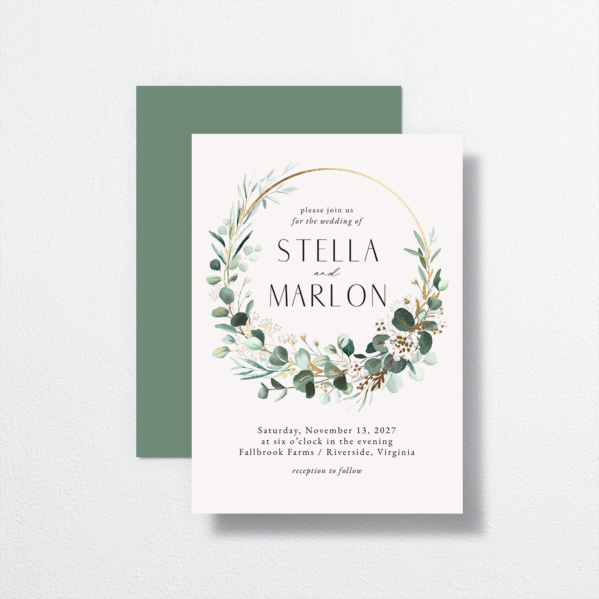 Timeless Hoop Wedding Invitations front-and-back in white
