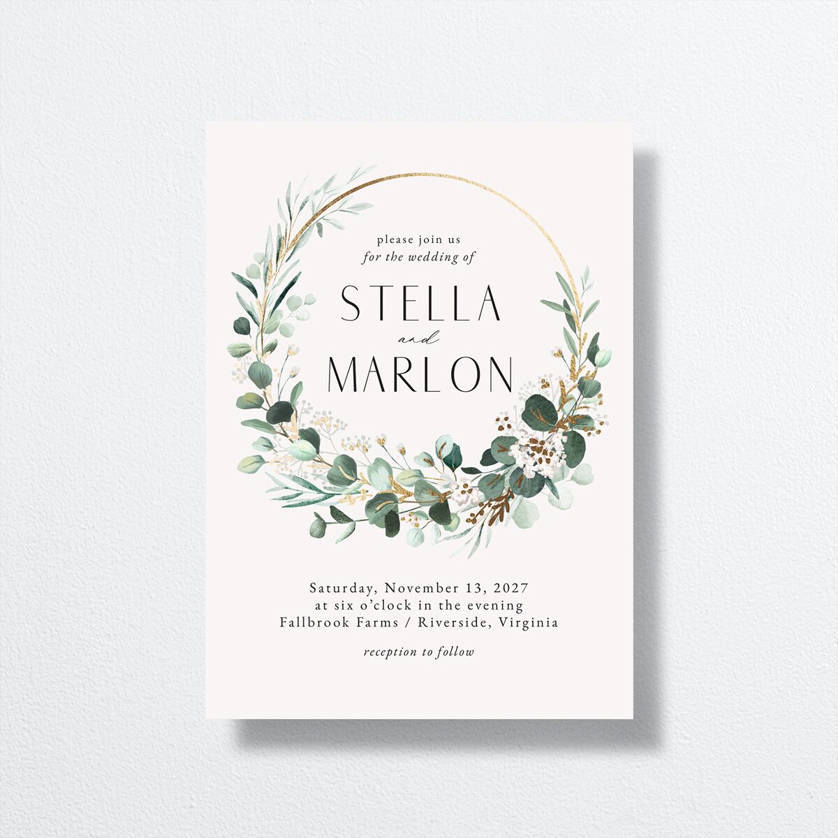Timeless Hoop Wedding Invitations front in white