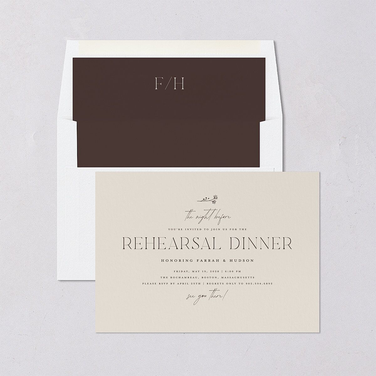 Accent Leaf Rehearsal Dinner Invitations Linen Signature Blank Standard