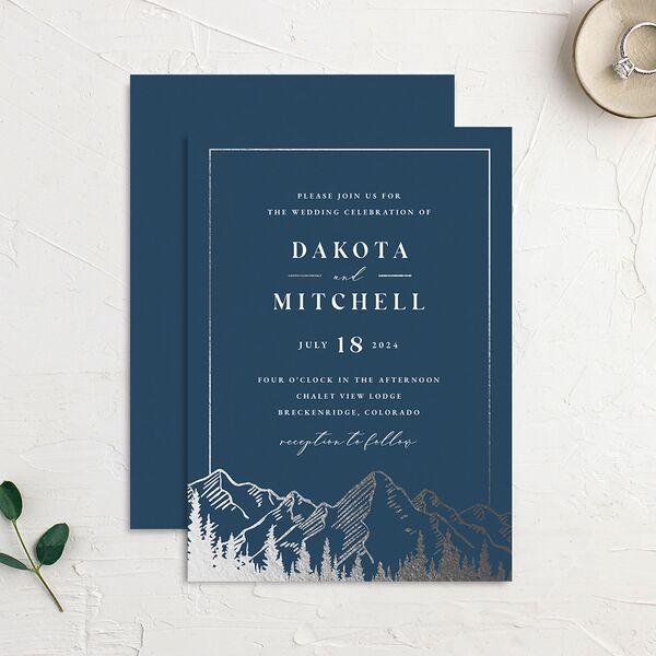 Mountain Escape Wedding Invitations Silver Moody Blue Signature No