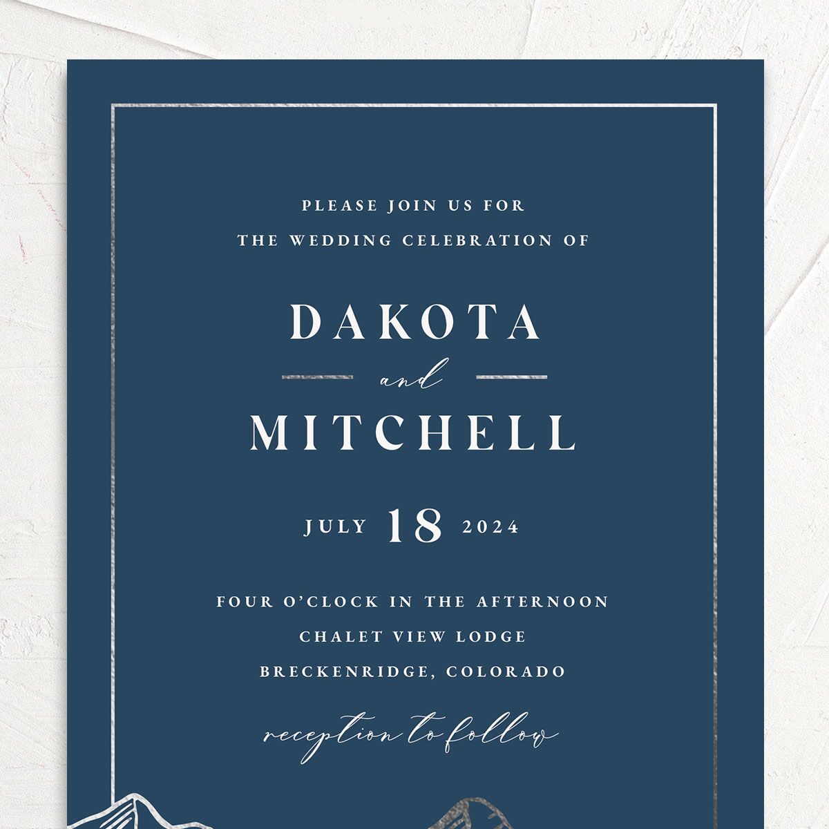 Mountain Escape Wedding Invitations Silver Moody Blue Signature No