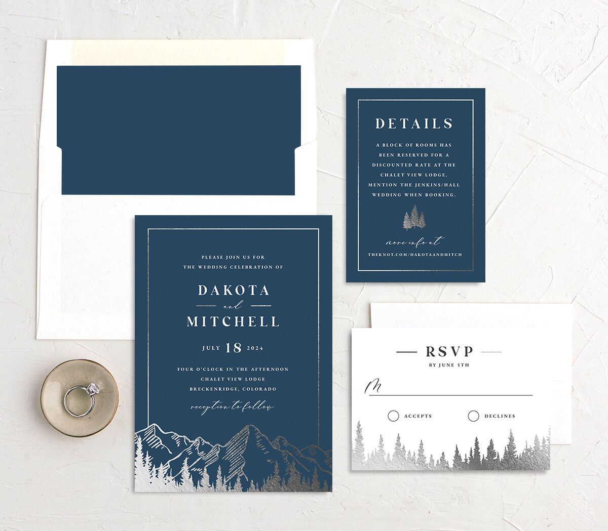 Mountain Escape Wedding Invitations Silver Moody Blue Signature No