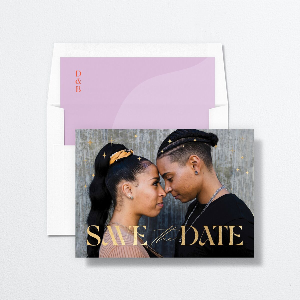 Modern Magic Save the Date Cards Gold Amethyst Signature smooth No