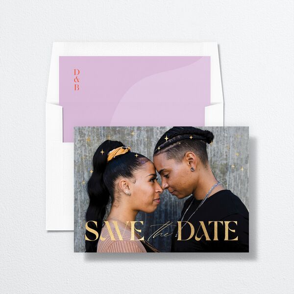 Modern Magic Save the Date Cards Gold Amethyst Signature smooth No