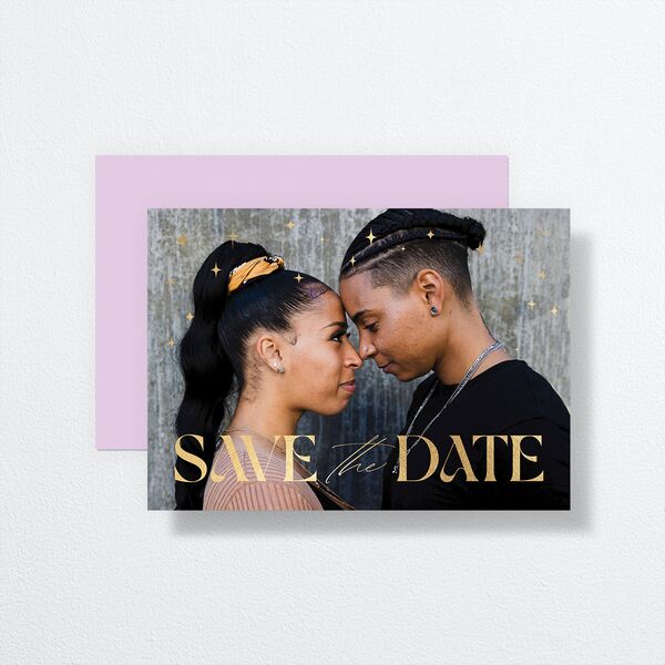 Modern Magic Save the Date Cards Gold Amethyst Signature smooth No