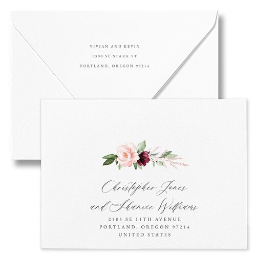 Beloved Floral Bridal Shower Invitation Euro Envelopes White Navy Both Recipient and Return Addresses Luxe Signature