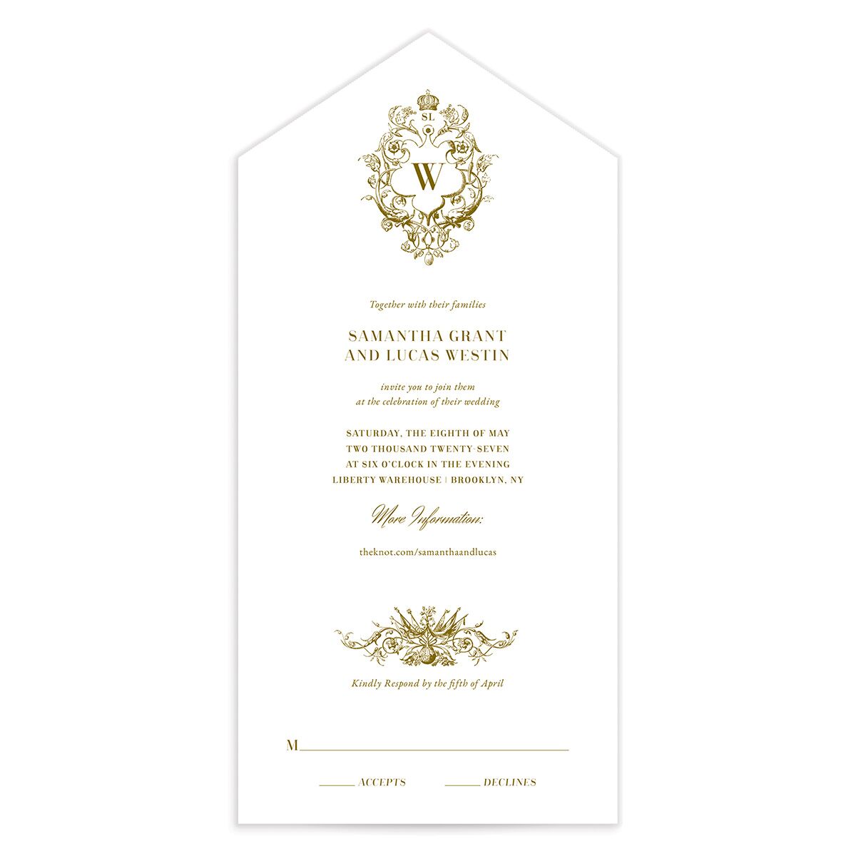 Ornate Vintage Crest All-in-One Wedding Invitations