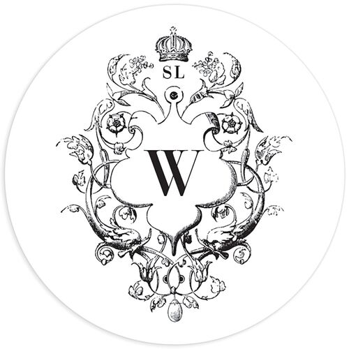 Ornate Vintage Crest Wedding Stickers Pure White
