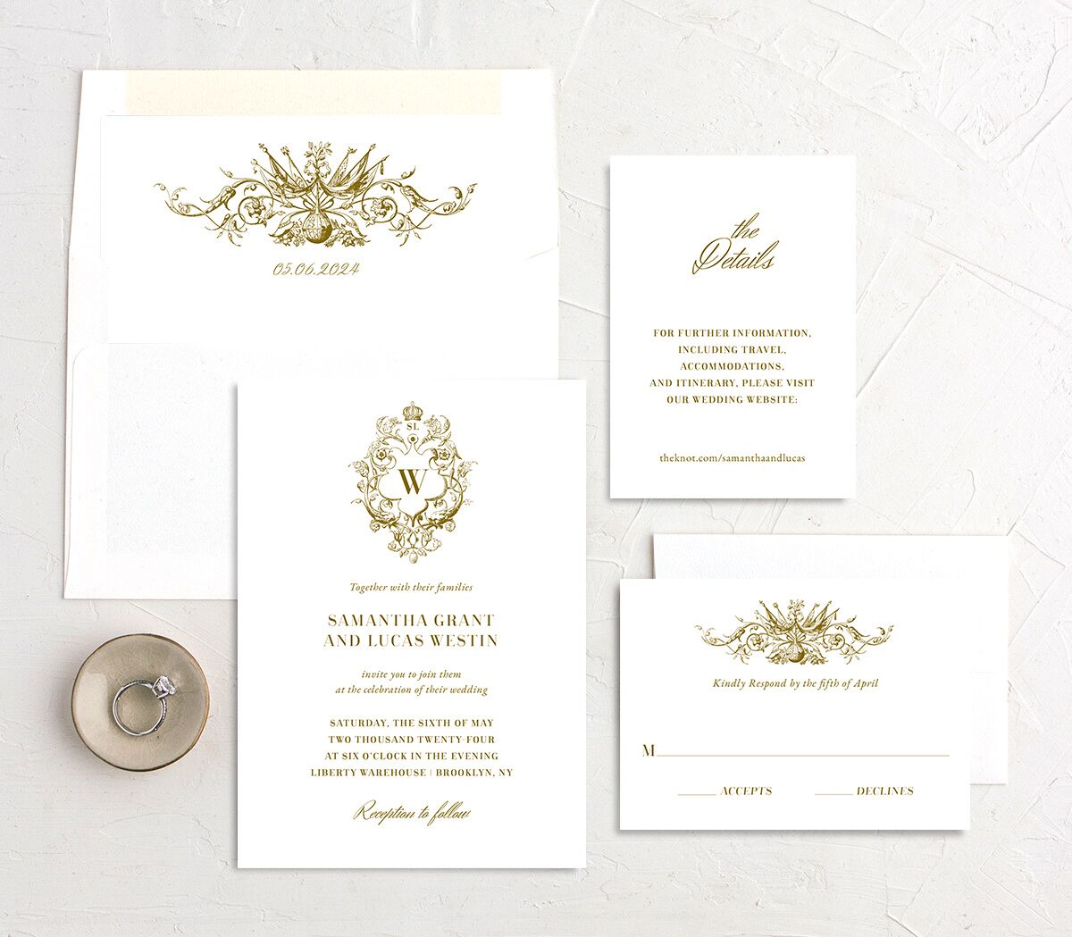 Ornate Vintage Crest Wedding Invitations Umber Signature No