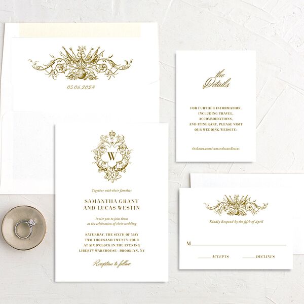 Ornate Vintage Crest Wedding Invitations Umber Signature No