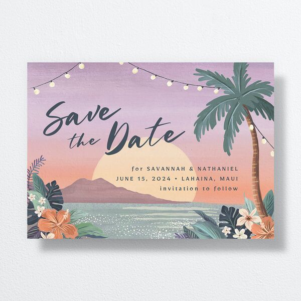 Vintage Island Save The Date Cards front in Purple