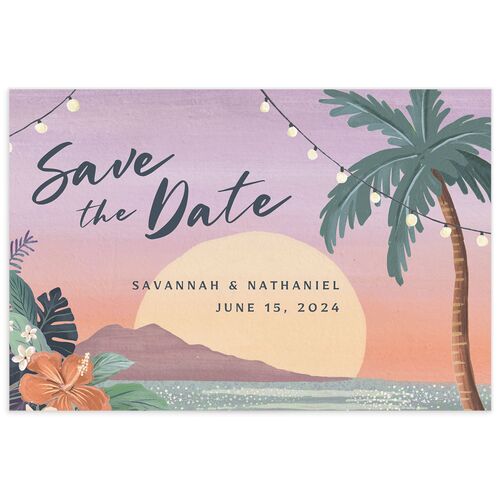 Vintage Island Save The Date Postcards - Purple